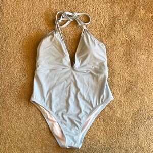 NWT Victoria’s Secret PINK Light Blue Plunge Swimsuit Large